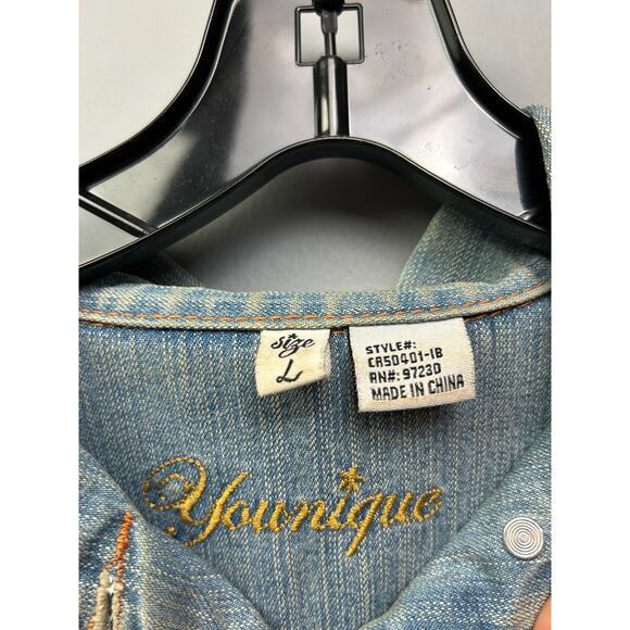 Younique Denim Jacket‎ Womens Large Cropped Light Wash Button front - Picture 5 of 8